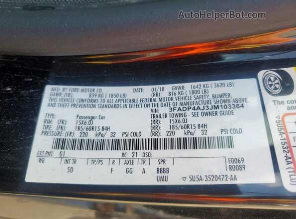 3FADP4AJ3JM103364 2018 FORD FIESTA Black Вид підкапотного простору