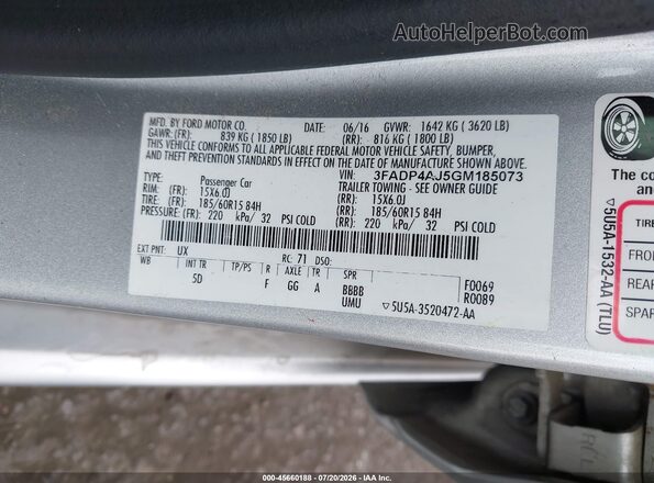 3FADP4AJ5GM185073 2016 FORD FIESTA Silver Engine compartment view