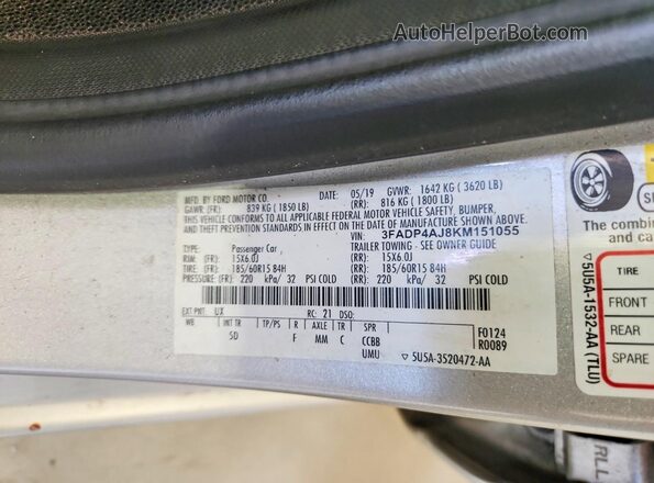 3FADP4AJ8KM151055 2019 FORD FIESTA Silver Widok naklejki z numerem VIN
