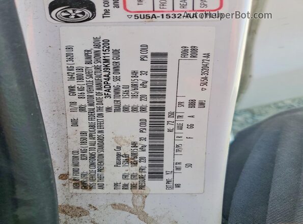 3FADP4AJ9KM115200 2019 FORD FIESTA White Widok komory silnika