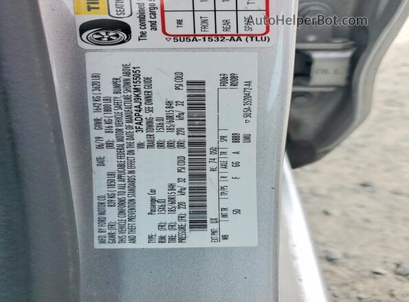 3FADP4AJ9KM155051 2019 FORD FIESTA Silver VIN sticker view