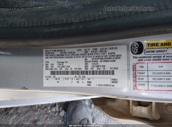 3FADP4BJ0KM131655 2019 FORD FIESTA Silver Engine compartment view