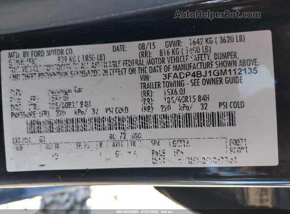 3FADP4BJ1GM112135 2016 FORD FIESTA Black Widok komory silnika