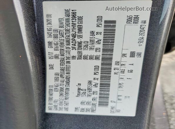 3FADP4BJ1HM139661 2017 FORD FIESTA Серый Вид подкапотного пространства