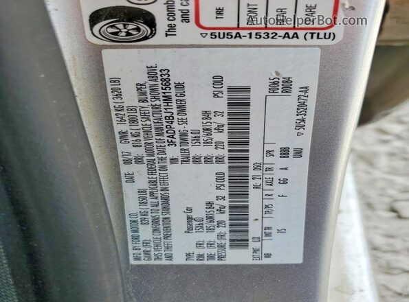 3FADP4BJ1HM156833 2017 FORD FIESTA Silver Widok naklejki z numerem VIN