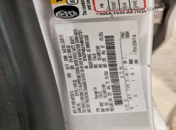 3FADP4BJ1HM163751 2017 FORD FIESTA Silver Շարժիչի բաժամունքի տեսք