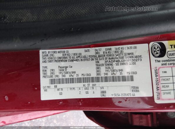 3FADP4BJ2HM130273 2017 FORD FIESTA Red Շարժիչի բաժամունքի տեսք