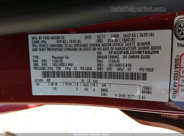 3FADP4BJ2HM166206 2017 FORD FIESTA Red Vista del compartimento del motor