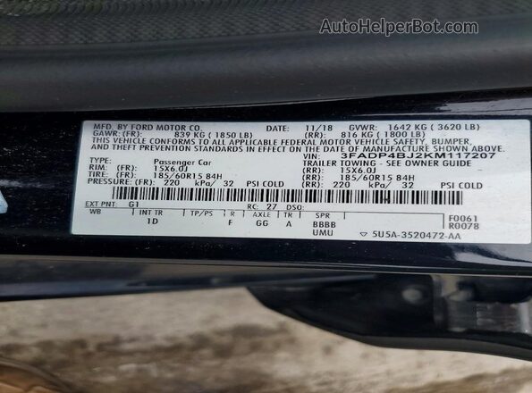 3FADP4BJ2KM117207 2019 FORD FIESTA Black Widok komory silnika