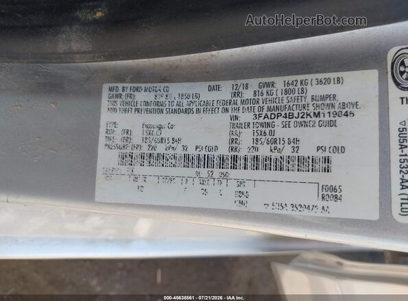 3FADP4BJ2KM119846 2019 FORD FIESTA Silver ძრავის განყოფილების ხედი