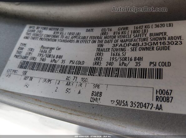 3FADP4BJ3GM163023 2016 FORD FIESTA Silver Engine compartment view