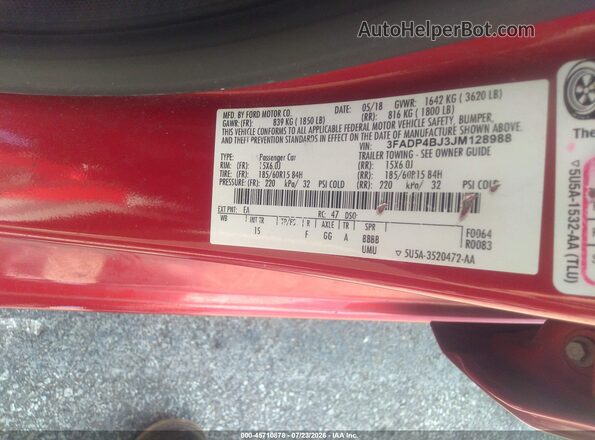 3FADP4BJ3JM128988 2018 FORD FIESTA Orange Engine compartment view