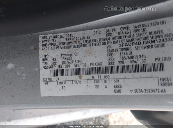 3FADP4BJ3KM124330 2019 FORD FIESTA Silver Vista del compartimento del motor