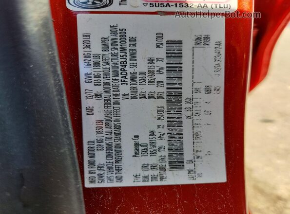 3FADP4BJ5JM100805 2018 FORD FIESTA Red Widok komory silnika