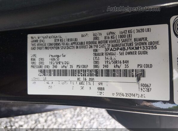 3FADP4BJ5KM133255 2019 FORD FIESTA Black Vista del compartimento del motor