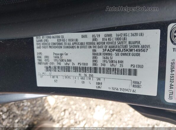 3FADP4BJ5KM149567 2019 FORD FIESTA Gray Շարժիչի բաժամունքի տեսք