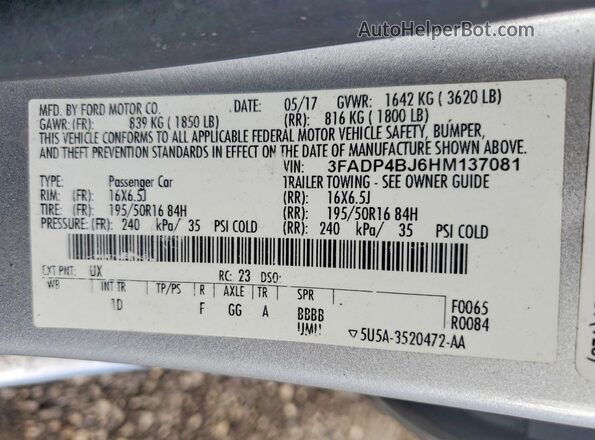 3FADP4BJ6HM137081 2017 FORD FIESTA Silver Engine compartment view