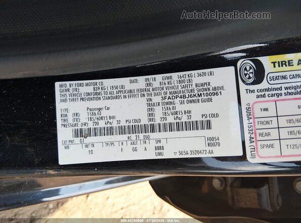 3FADP4BJ6KM100961 2019 FORD FIESTA Black Вид підкапотного простору