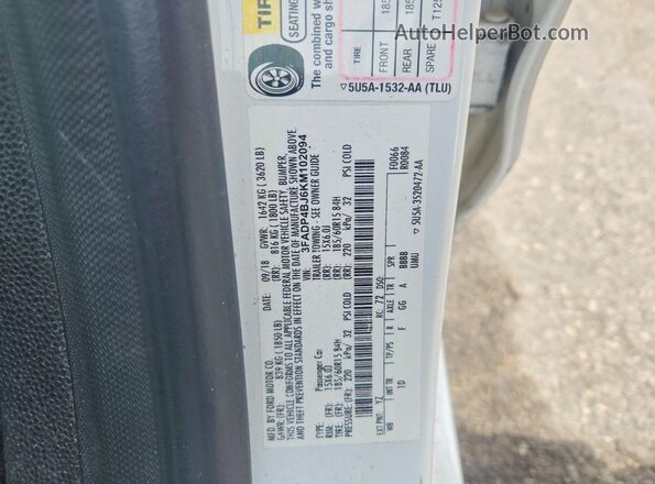 3FADP4BJ6KM102094 2019 FORD FIESTA White ძრავის განყოფილების ხედი