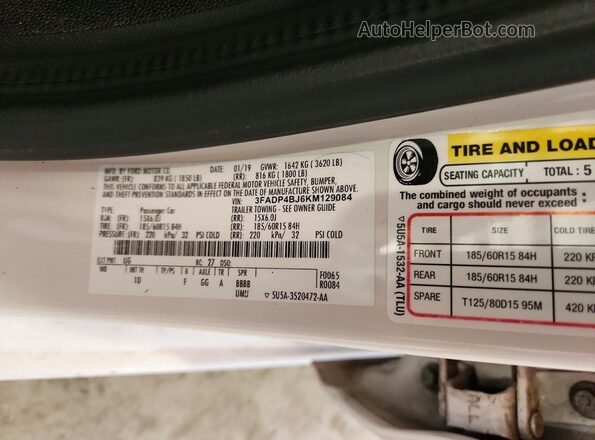 3FADP4BJ6KM129084 2019 FORD FIESTA Белый Вид подкапотного пространства