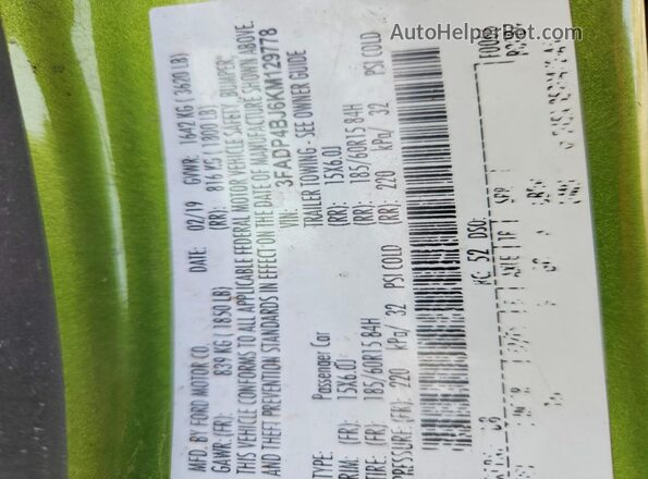 3FADP4BJ6KM129778 2019 FORD FIESTA Green Vista del compartimento del motor