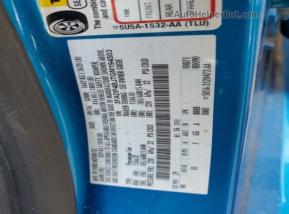 3FADP4BJ7GM194503 2016 FORD FIESTA Синий Вид подкапотного пространства