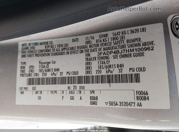 3FADP4BJ7HM100962 2017 FORD FIESTA Silver Vista del compartimento del motor