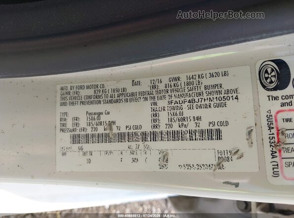 3FADP4BJ7HM105014 2017 FORD FIESTA White Engine compartment view