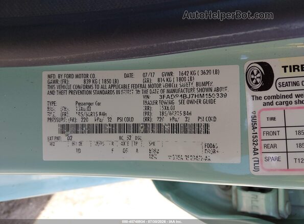 3FADP4BJ7HM150339 2017 FORD FIESTA Light Blue Engine compartment view
