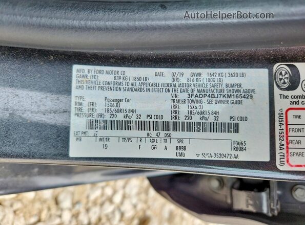 3FADP4BJ7KM165429 2019 FORD FIESTA Gray ძრავის განყოფილების ხედი