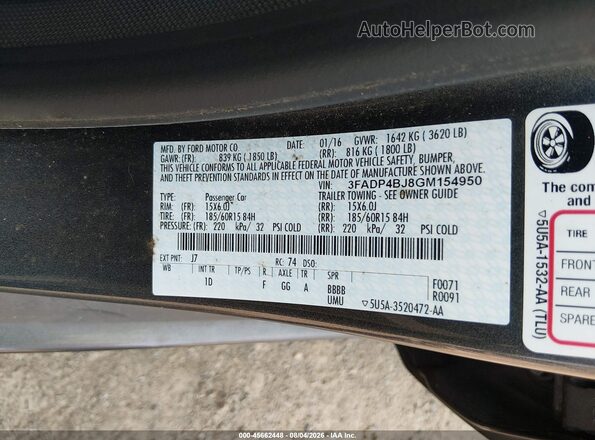 3FADP4BJ8GM154950 2016 FORD FIESTA Gray Engine compartment view