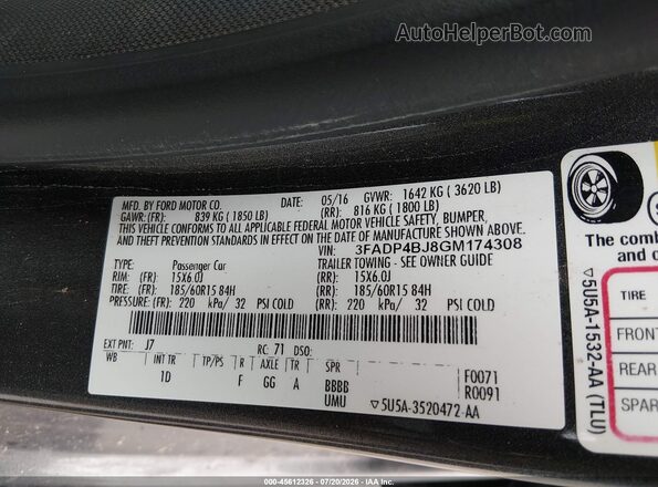 3FADP4BJ8GM174308 2016 FORD FIESTA Gray ძრავის განყოფილების ხედი