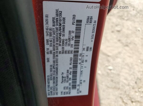 3FADP4BJ9KM101392 2019 FORD FIESTA Orange Engine compartment view