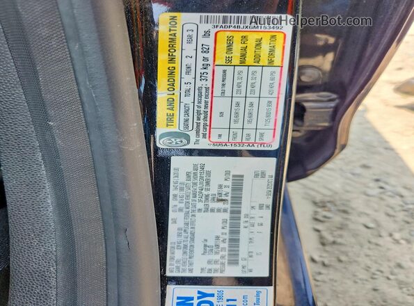 3FADP4BJXGM153492 2016 FORD FIESTA Black Widok naklejki z numerem VIN
