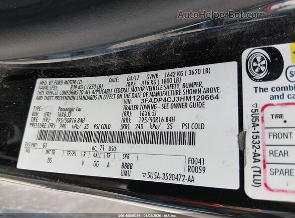 3FADP4CJ3HM129664 2017 FORD FIESTA Black Vista del compartimento del motor