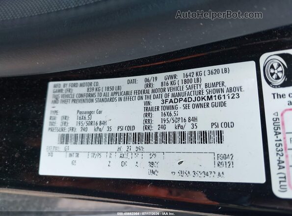3FADP4DJ0KM161123 2019 FORD FIESTA Черный Вид подкапотного пространства