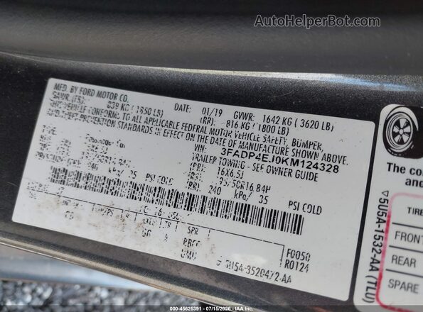 3FADP4EJ0KM124328 2019 FORD FIESTA Серый Вид подкапотного пространства