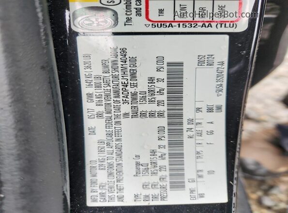 3FADP4EJ1HM140496 2017 FORD FIESTA Black Widok naklejki z numerem VIN