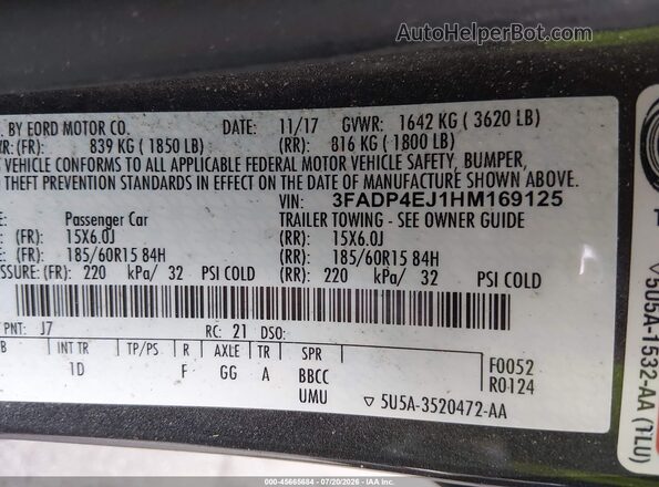 3FADP4EJ1HM169125 2017 FORD FIESTA Gray ძრავის განყოფილების ხედი