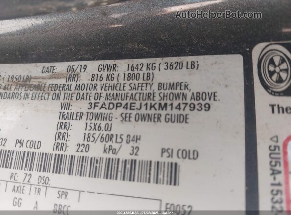 3FADP4EJ1KM147939 2019 FORD FIESTA Gray Vista del compartimento del motor