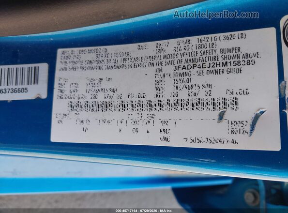 3FADP4EJ2HM158389 2017 FORD FIESTA Blue ძრავის განყოფილების ხედი