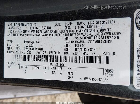 3FADP4EJ2KM157136 2019 FORD FIESTA Blue Engine compartment view