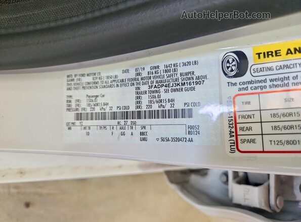 3FADP4EJ3KM161907 2019 FORD FIESTA White Շարժիչի բաժամունքի տեսք