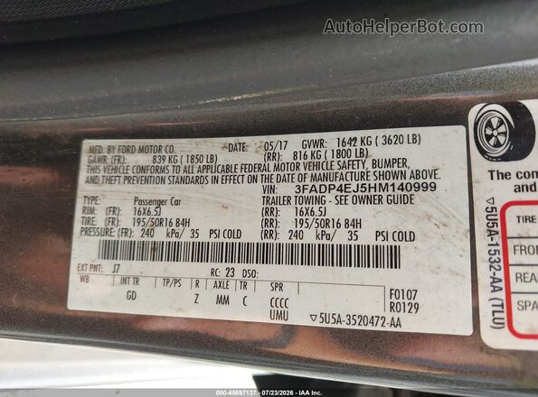 3FADP4EJ5HM140999 2017 FORD FIESTA Gray Вид підкапотного простору