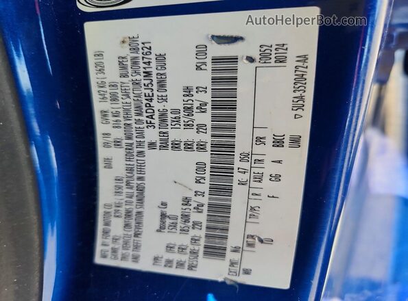 3FADP4EJ5JM147621 2018 FORD FIESTA Blue Widok komory silnika