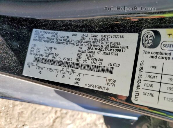 3FADP4EJ5KM106911 2019 FORD FIESTA Black Vista del compartimento del motor