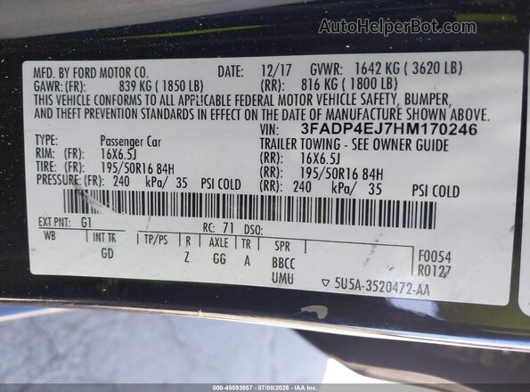 3FADP4EJ7HM170246 2017 FORD FIESTA Black Շարժիչի բաժամունքի տեսք