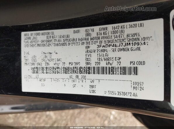 3FADP4EJ7JM109341 2018 FORD FIESTA Black Engine compartment view