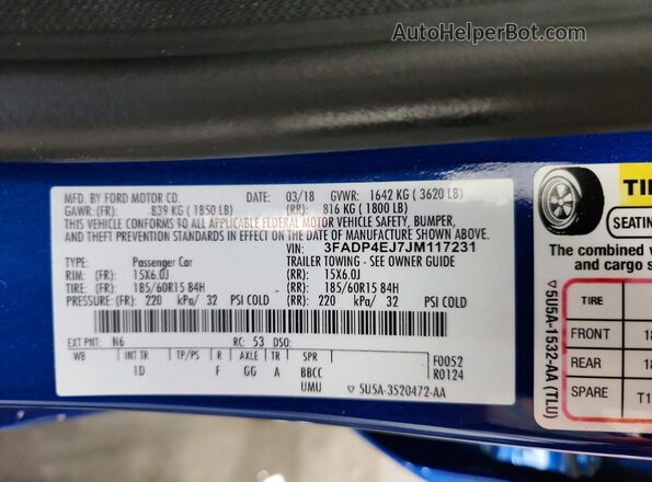 3FADP4EJ7JM117231 2018 FORD FIESTA Blue Շարժիչի բաժամունքի տեսք