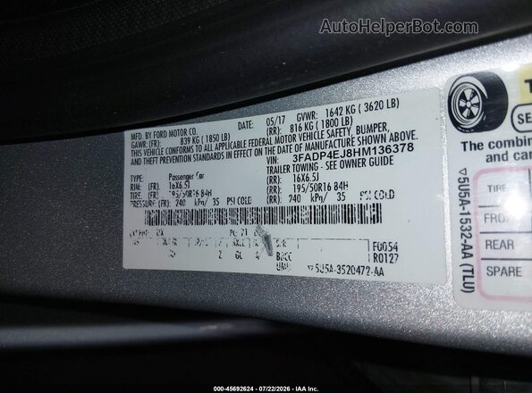 3FADP4EJ8HM136378 2017 FORD FIESTA Silver Engine compartment view